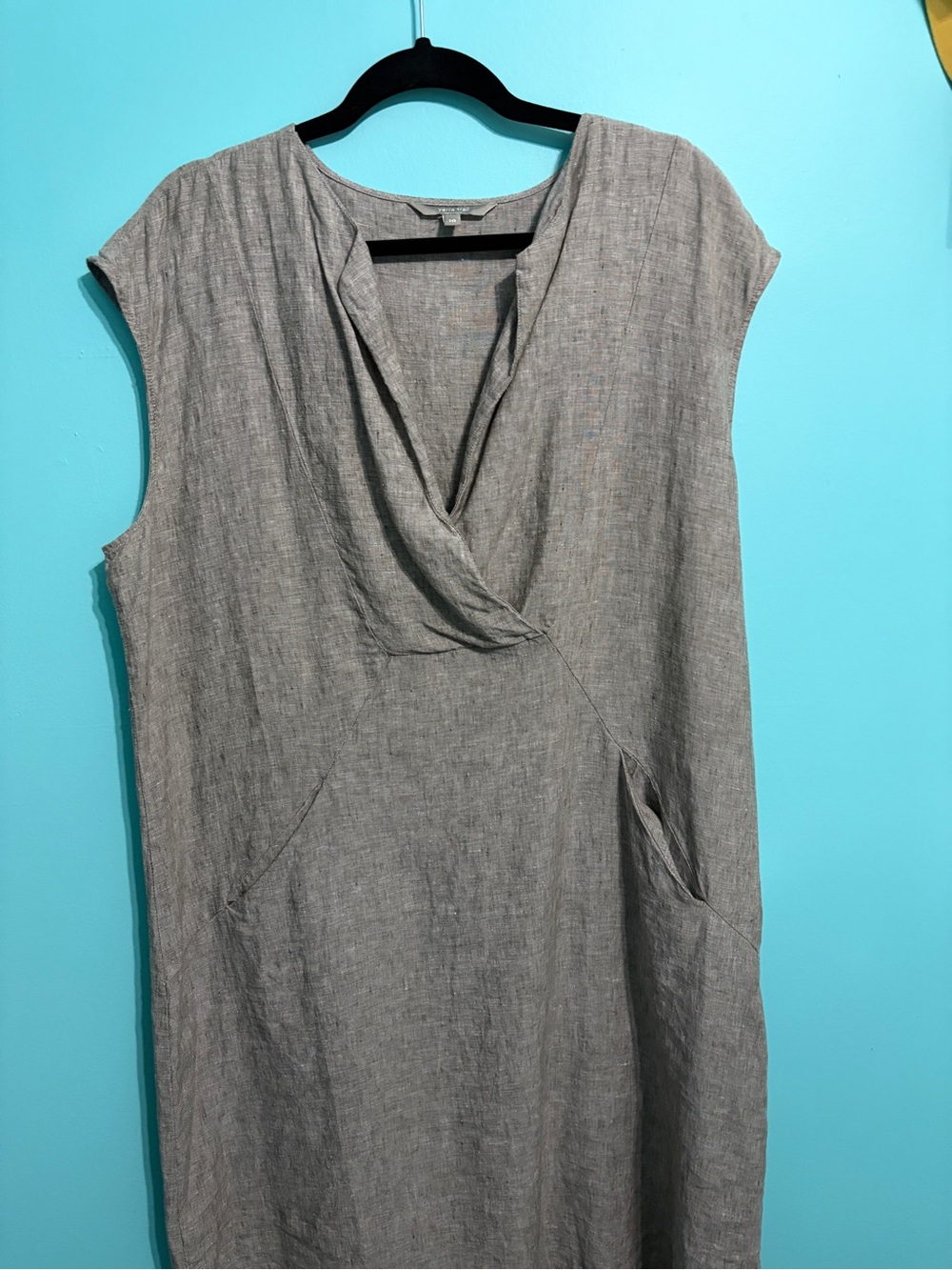 Yara Trail Light Brown Gray Linen Sleeveless Women's Dress